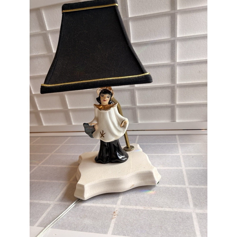 VTG MCM 1950s Duncan Ceramic Asian Geisha Boudoir Lamp Chinoiserie Gold *Signed
